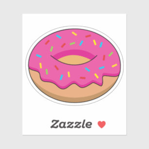 Erdbeeren Donut mit Sprinklen-Cartoon Aufkleber