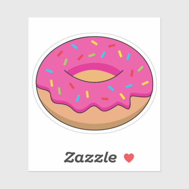 Erdbeeren Donut mit Sprinklen-Cartoon Aufkleber (Blatt)