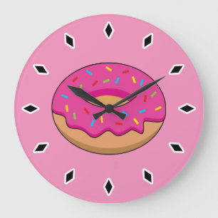 Erdbeeren Donut mit Sprinklen-Cartoon Große Wanduhr
