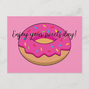Erdbeeren Donut mit Sprinklen-Cartoon Text hinzu Feiertagspostkarte