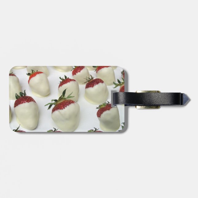 Erdbeeren eingetaucht in weiße Schokolade Gepäckanhänger (Rückseite horizontal)