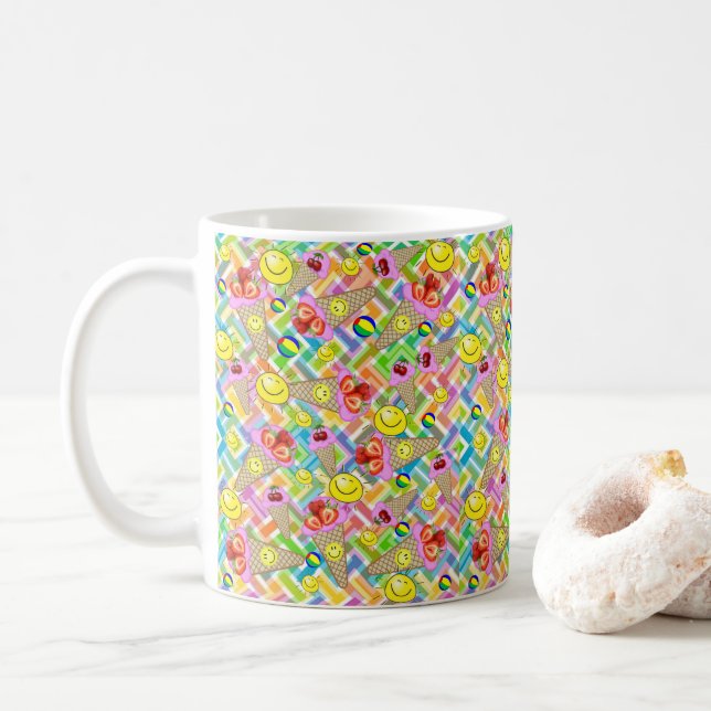 Erdbeeren Eiscreme Obst Sonne Zickzack Tasse (Mit Donut)