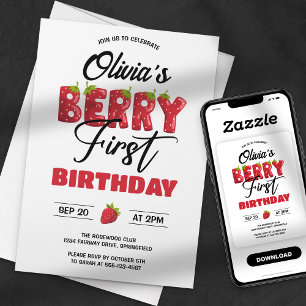 Erdbeeren Erster Geburtstag Strawberry Einladung