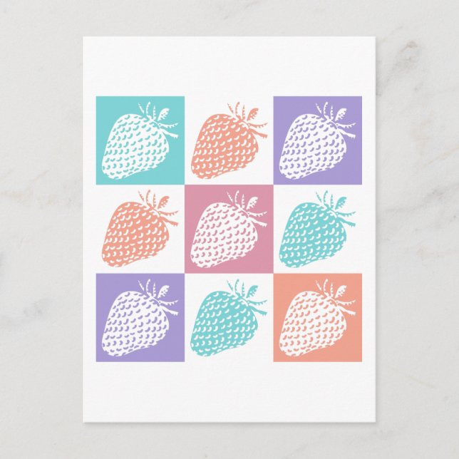 Erdbeeren farbiger Sommer Postkarte (Vorderseite)