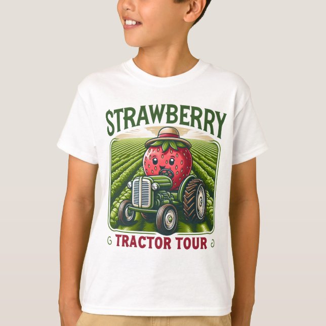 Erdbeeren Fields Tractor Niedliche Bauernhöfe T-Shirt (Vorderseite)