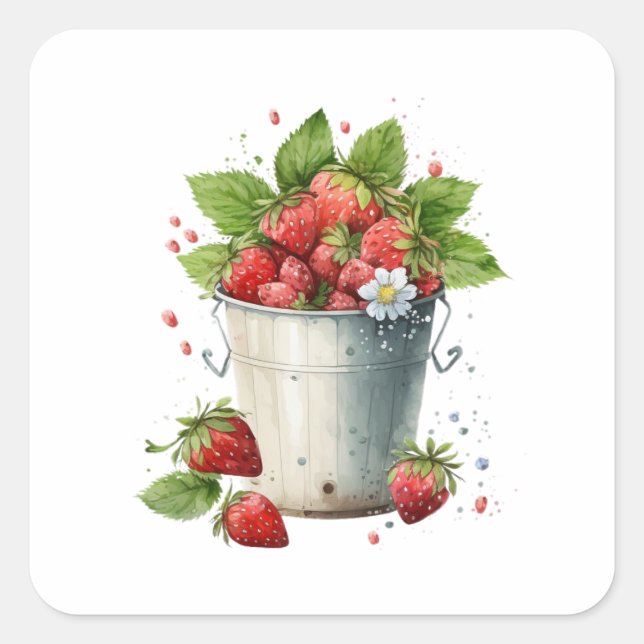 Erdbeeren frisch in einem Eimer Quadratischer Aufkleber (Vorderseite)