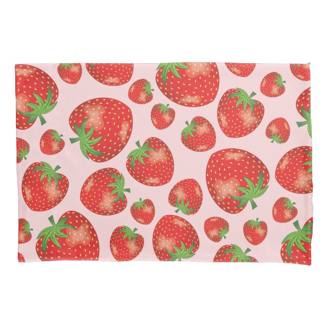 Erdbeeren-Fruchtmuster-Illustration auf Rosa Kissenbezug (Vorderseite-Links)