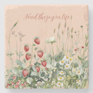 Erdbeeren Gänseblumen Blumen Steinuntersetzer