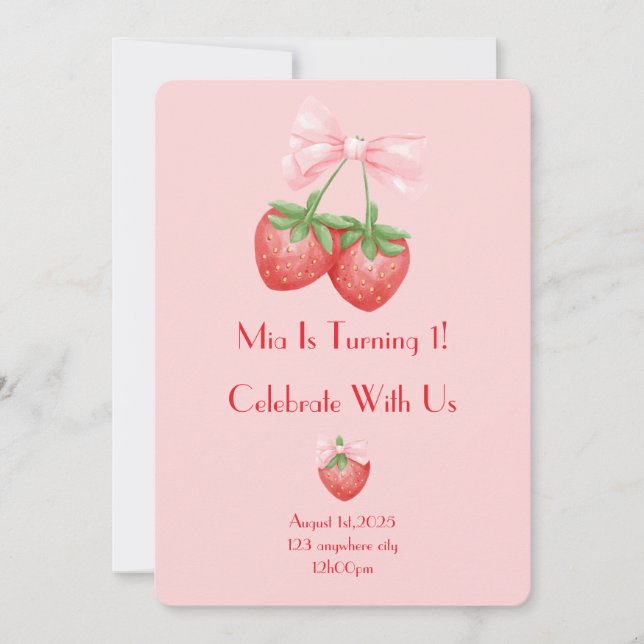 Erdbeeren Geburtstag Einladung (Vorderseite)