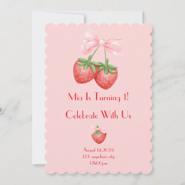 Erdbeeren Geburtstag Einladung (Vorderseite)