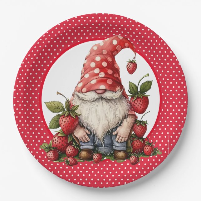 Erdbeeren-Gnome-Papierplatte Pappteller (Vorderseite)