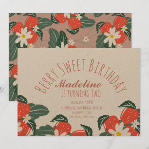 Erdbeeren Handgezeichnete botanische Geburtstagsfl Einladung