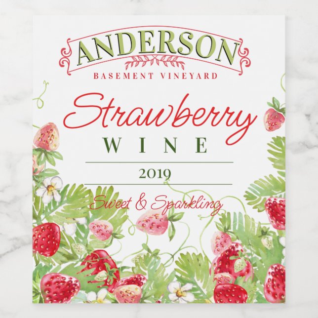 Erdbeeren, hausgemachte Weine personalisiert Weinetikett (Einzelnes Label)