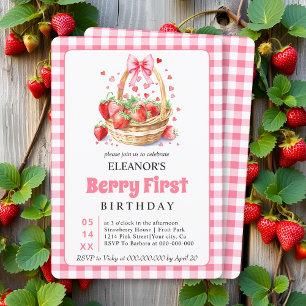 Erdbeeren Herzen Rosa Bogen Berry Erster Geburtsta Einladung