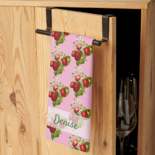 Erdbeeren im Landhausstil Rosa Geschirrtuch