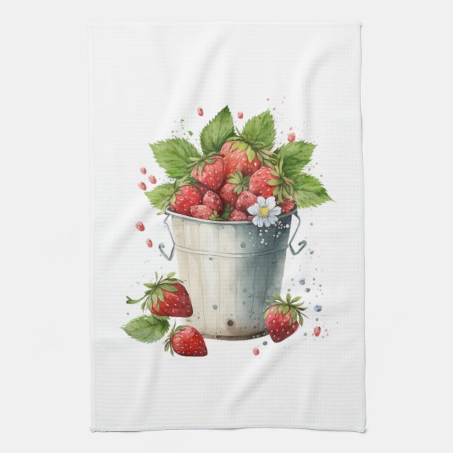 Erdbeeren in einem Eimer Geschirrtuch (Vertikal)
