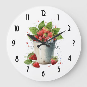 Erdbeeren in einem Eimer Große Wanduhr