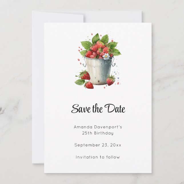 Erdbeeren in einem Eimer Save The Date (Vorderseite)