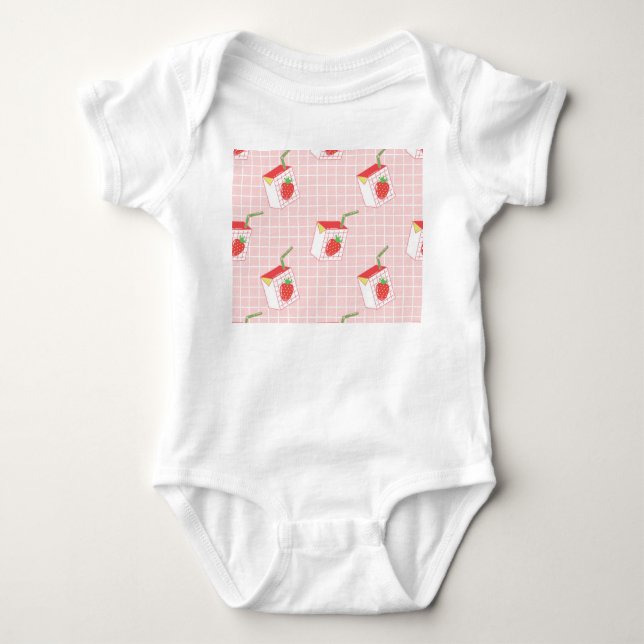 Erdbeeren Milk Cartoon: Spielerische Muster Baby Strampler (Vorderseite)