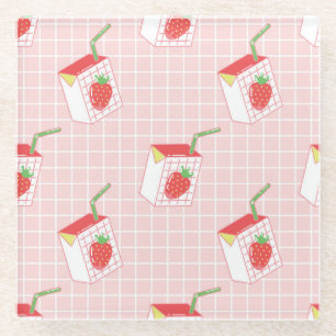 Erdbeeren Milk Cartoon: Spielerische Muster Glasuntersetzer