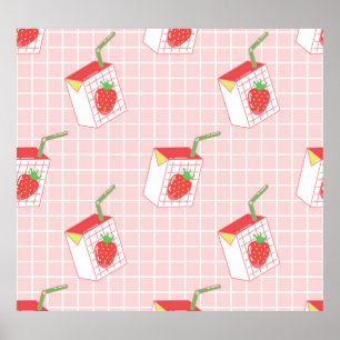 Erdbeeren Milk Cartoon: Spielerische Muster Poster