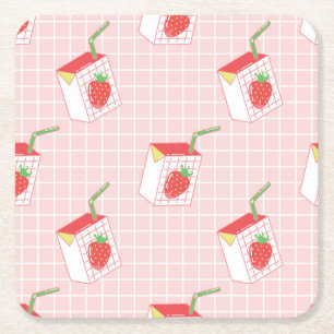 Erdbeeren Milk Cartoon: Spielerische Muster Rechteckiger Pappuntersetzer