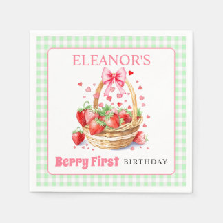 Erdbeeren Minze Gingham Berry Erster Geburtstag Serviette