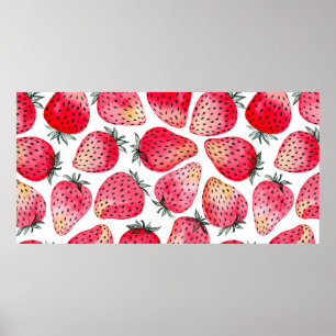 Erdbeeren mit Aquarell und Tinte, nahtlos gestrich Poster