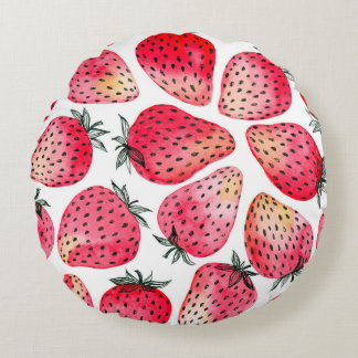 Erdbeeren mit Aquarell und Tinte, nahtlos gestrich Rundes Kissen