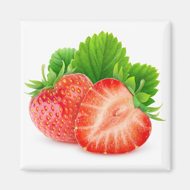Erdbeeren mit Blättern schneiden Magnet (Vorne)