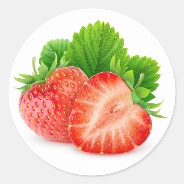 Erdbeeren mit Blättern schneiden Runder Aufkleber (Vorderseite)