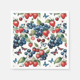 Erdbeeren mit Blaubeeren und Schmetterlingen Serviette