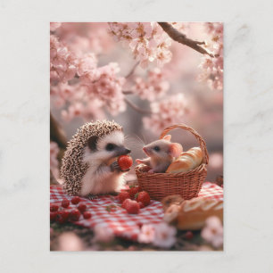 Erdbeeren mit Igel und Maus - Picnic Feiertagspostkarte