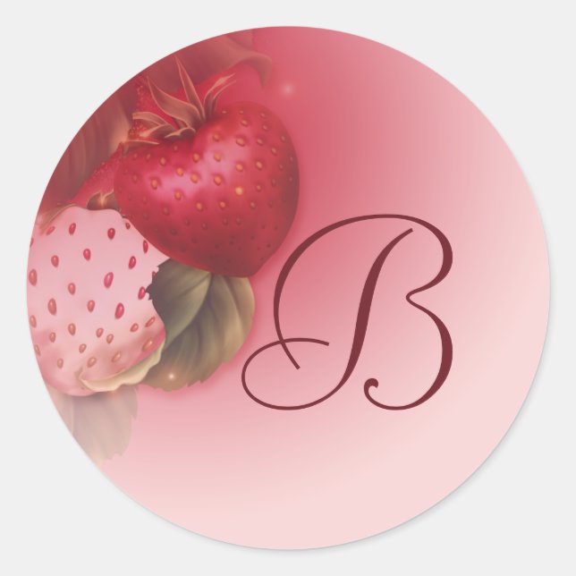 Erdbeeren Mit Monogramm rosa Klassischer Rundaufkl Runder Aufkleber (Vorderseite)