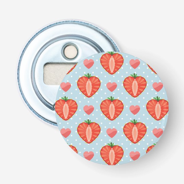 Erdbeeren mit Polka-Punkten und Herz Flaschenöffner (Vorderseite)