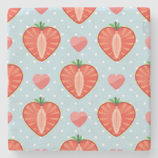 Erdbeeren mit Polka-Punkten und Herz Steinuntersetzer (Vorderseite)