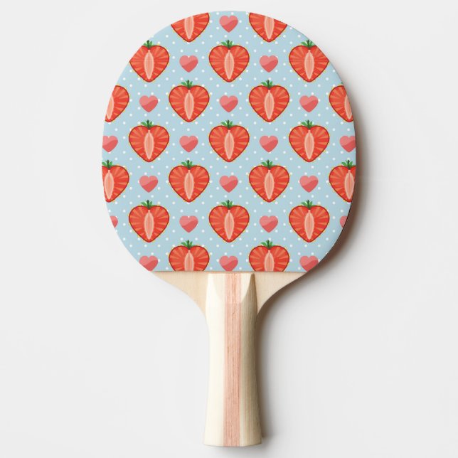 Erdbeeren mit Polka-Punkten und Herz Tischtennis Schläger (Vorderseite)