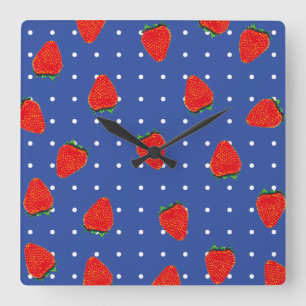 Erdbeeren mit Punkten Quadratische Wanduhr
