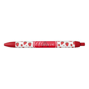 Erdbeeren Muster Red White Name Initial Kugelschreiber