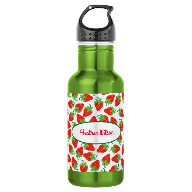 Erdbeeren Niedlich Kinder Wasserflasche mit Name (Vorderseite)