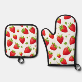 Erdbeeren Ofenhandschuh & Topflappen-Set