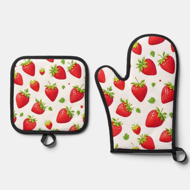 Erdbeeren Ofenhandschuh & Topflappen-Set (Vorderseite)