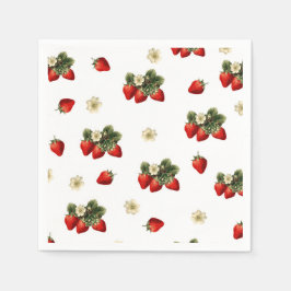 Erdbeeren-Papierservietten mit Blüten auf weiß Serviette