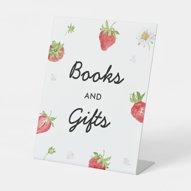 Erdbeeren-Party-Bücher und Geschenktabellensignatu Sockelschild (Vorderseite)