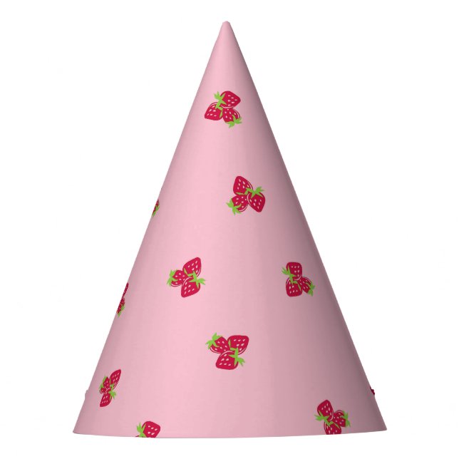 Erdbeeren-Party mit rosa Hintergrund Partyhütchen (Vorderseite)