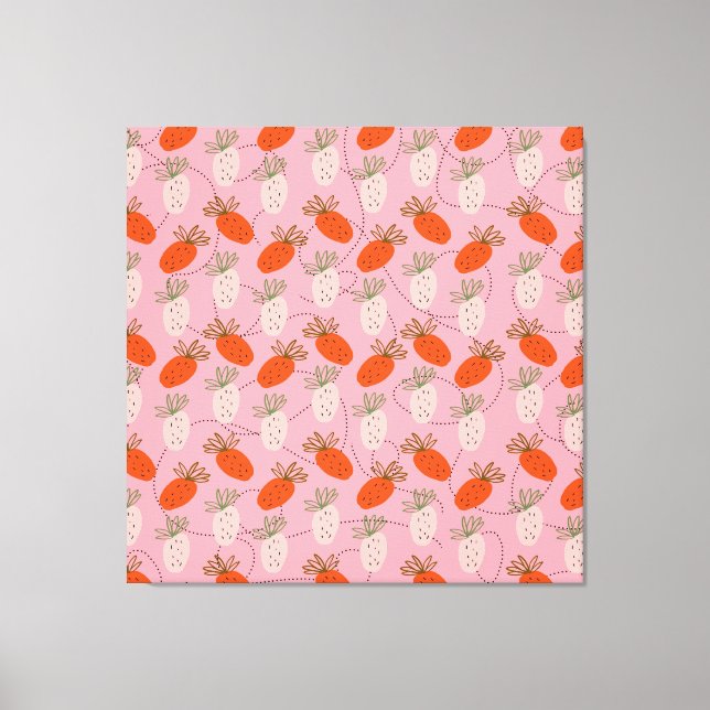Erdbeeren Pink White Doodle Fruchtmuster Leinwanddruck (Vorderseite)