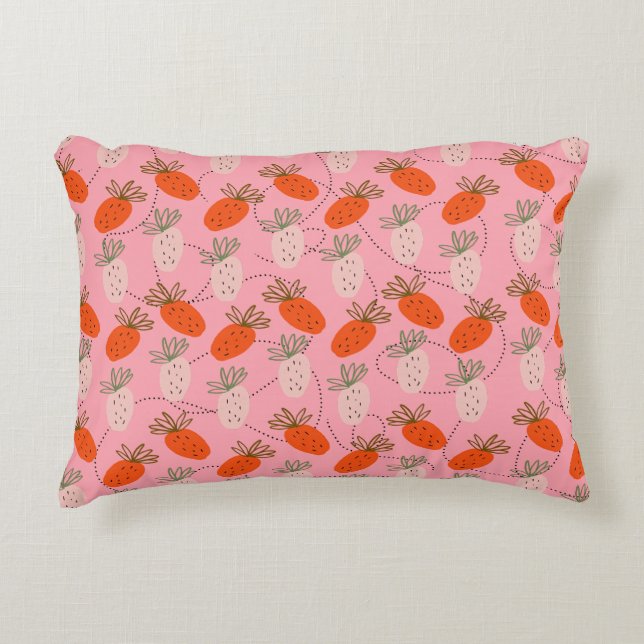 Erdbeeren Pink White Doodle Muster Dekokissen (Vorderseite)