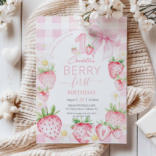 Erdbeeren Rosa erste Geburtstagseinladung Mitteilungskarte