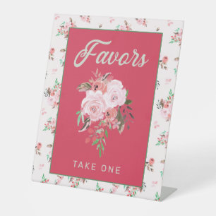 Erdbeeren Rosa & Grüne Florale Favors Nimm Eins Sockelschild