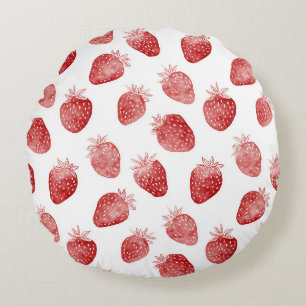Erdbeeren Rot Weiße Punkte Rundes Kissen